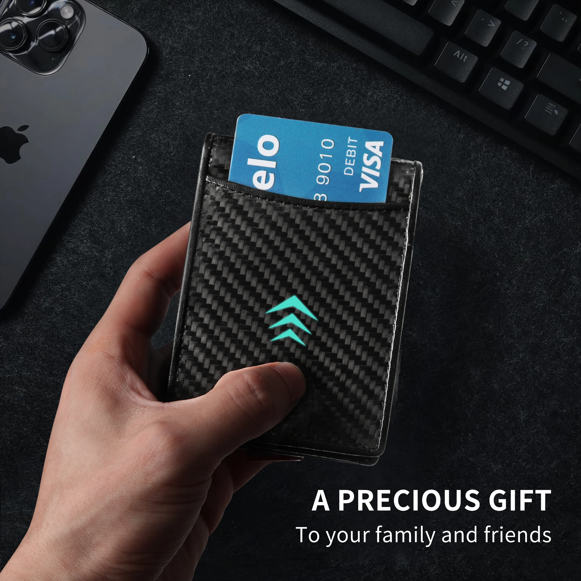 Carbon Fiber PU Leather Credit Card Holder Wallet With ID Window RFID Blocking Slim Metal Money Clip Wallet For Man