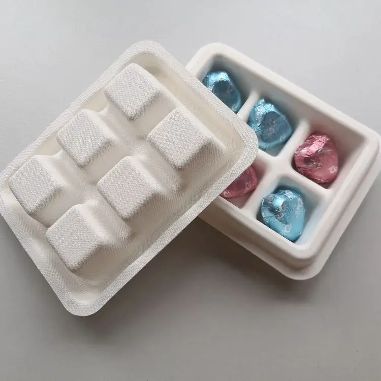 Custom biodegradable sugarcane bagasse molding pulp thermoforming chocolate packaging tray