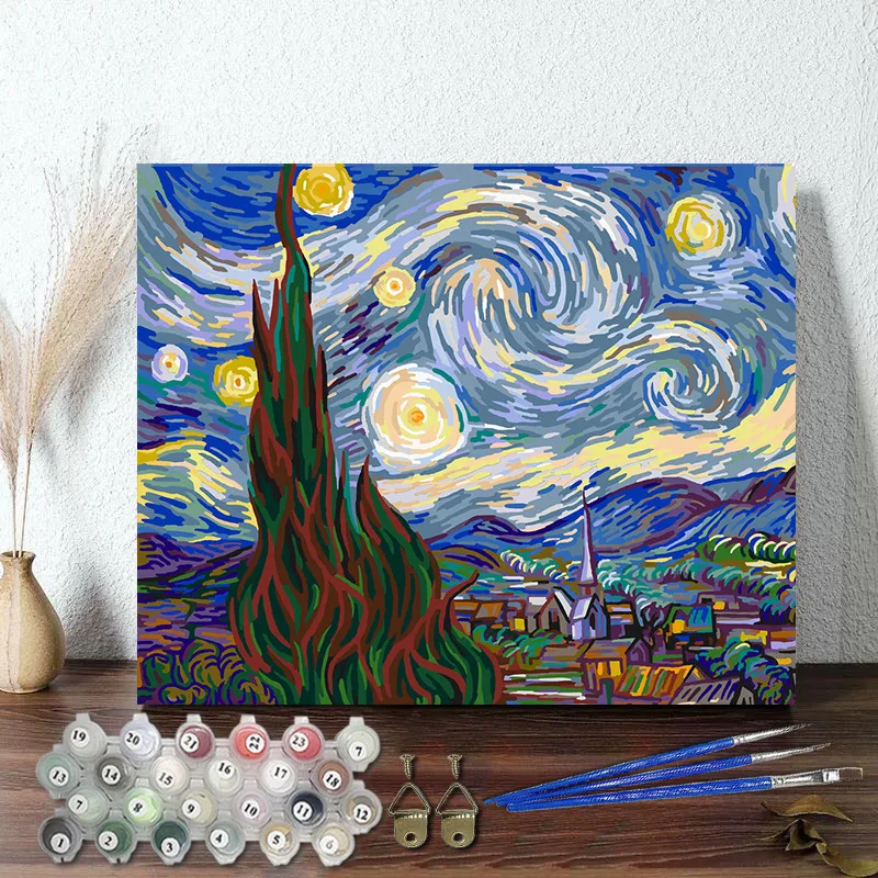 European Flower Life Tree Starry Sky Digital Oil Painting By Numbers On Canvas