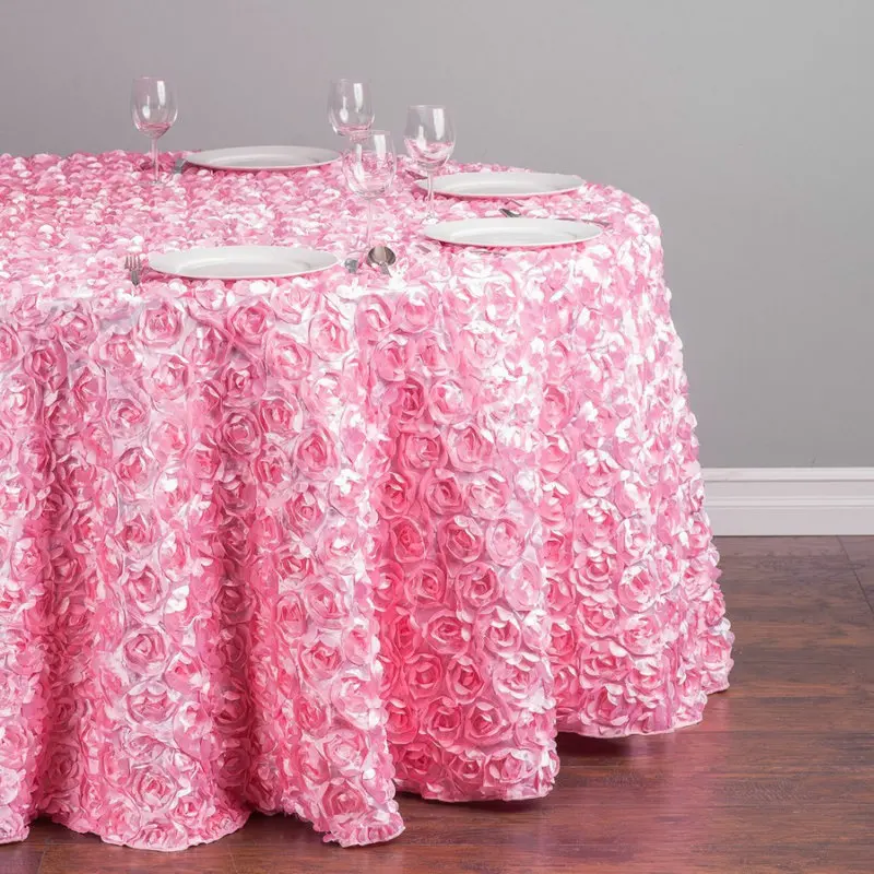 High Quality Fancy Birthday Party Event Luxury Lace Rose Satin Polyester Table Cloth Wedding Decor Tablecloth