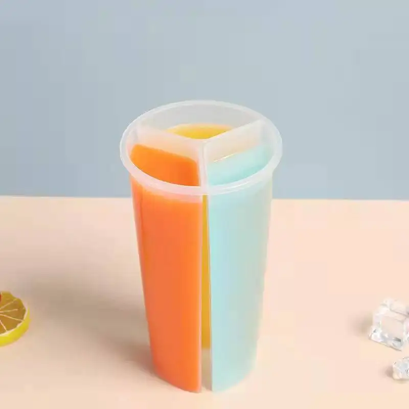 100 pcs 700 ml disposable 3 compartments PP plastic cup Share twin Plastic Milk Tea Cup with lid
