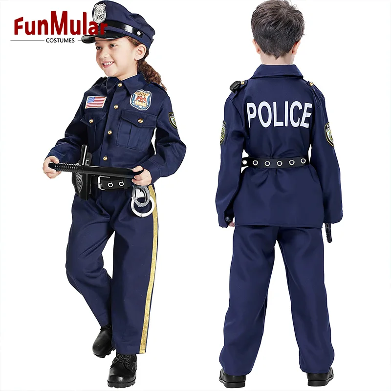 Funmular Police Officer Costume for Kids Halloween Costume for Boys Girls Cop Costume Role Play Kit for Halloween Career