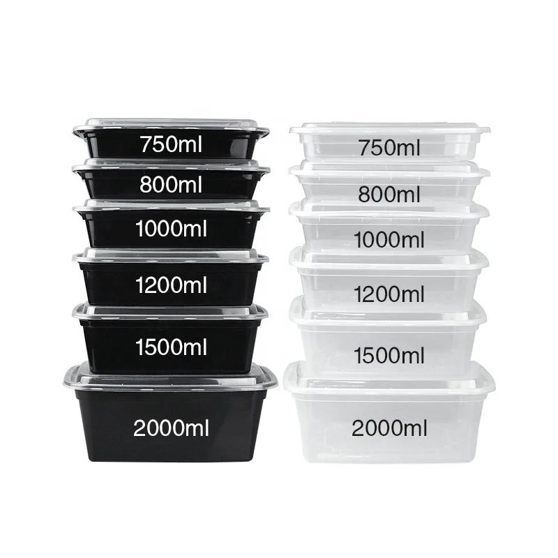 500ml 650ml 750ml 1000ml 1200ml Disposable PP Clear Microwavable Disposable Plastic Lunch Box Food Containers With Lid