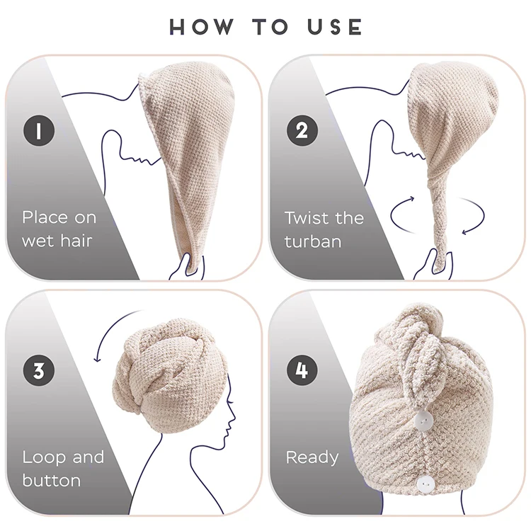 Custom Logo Printing Quick Dry Soft Water Absorbent Microfiber Hair Turban Towel Wrap