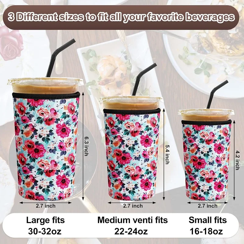 custom logo print reusable thermal 16 22 32 oz neoprene iced coffee beverage sleeve hot cold drink cup holder coozies