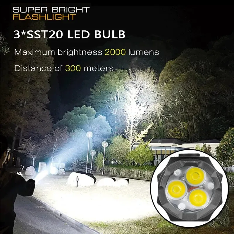 XHP35  Mini 3LED 1800mm  rechargeable waterproof with magnet hiking camping led torch flashlights