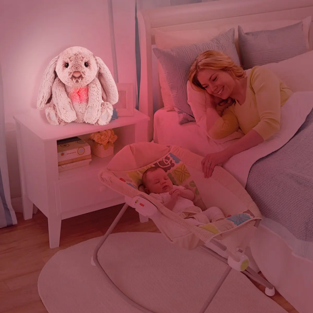 Новый продукт, белая шумоподавляющая кроватка для детского сна, Ночной светильник, шумная музыка, плюшевый кролик для сна