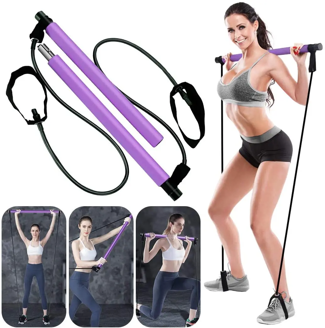 Portable 8 Shape Chest Rally Pull Rope Muscle Toning Bar Yoga Pilates Stick Pilates Bar Kit with Resistance Band