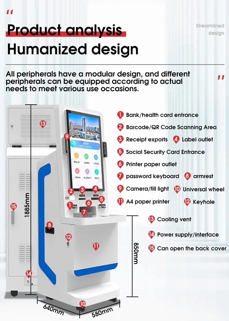Official Management Building Self Service Kiosk Payment Terminal Metal Key Board Qr Code Scanner Printer Pos Location