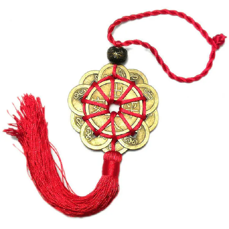 Hand-knit Chinese Knot Lucky Ancient Coins Protection Prosperity Good Fortune Figurines Feng Shui Copper Coins Home Car Decor