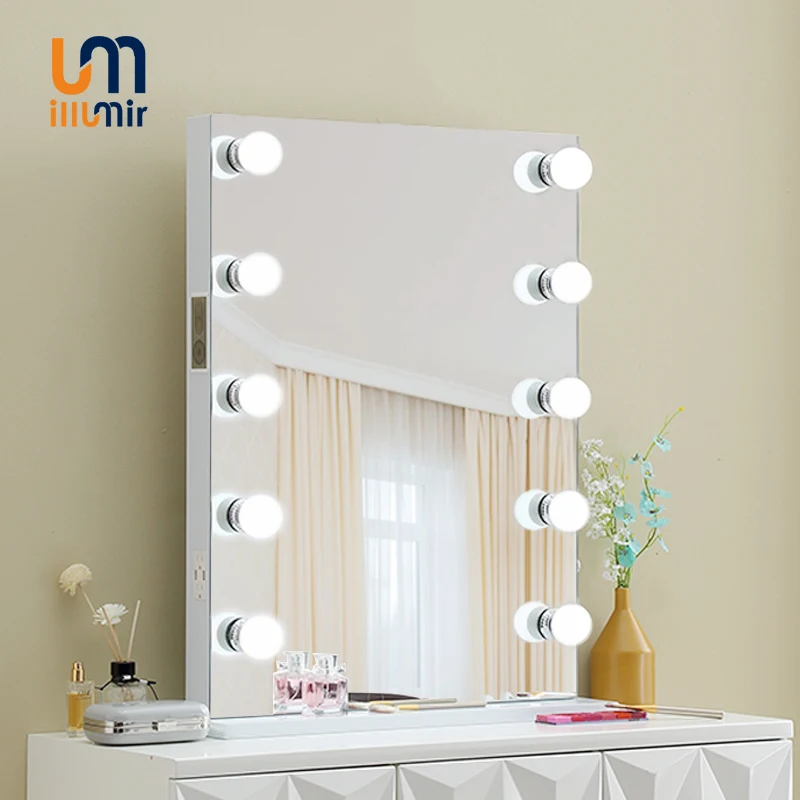 ILLUMIR Luxury Living Room Desktop Hollywood Square Vanity Led Light Dressing Table Mirror