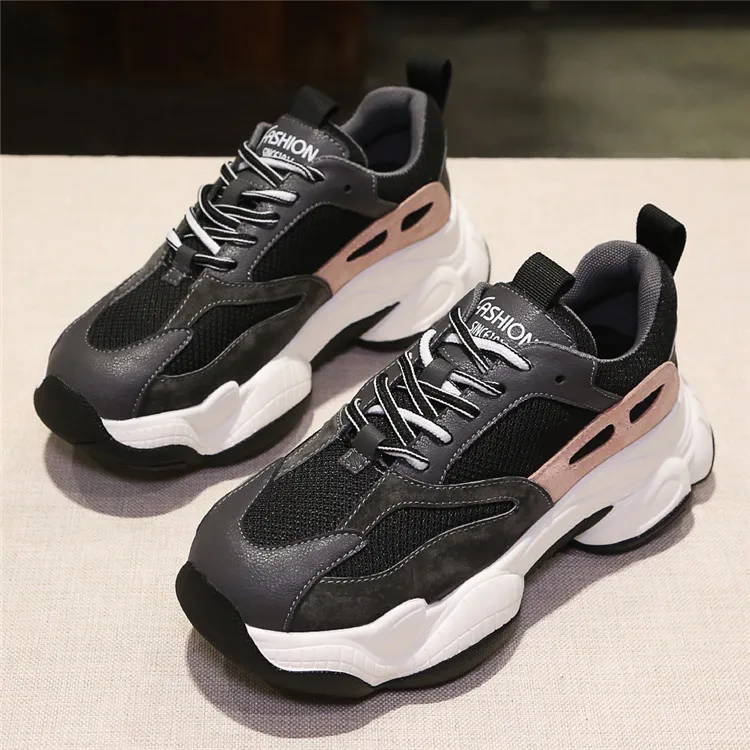 Wholesale women leather sneakers custom pigskin and mesh cloth ladies shoes flat casual