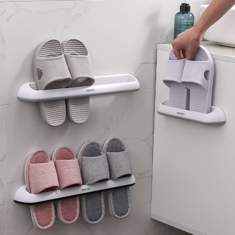 Bathroom Slippers Rack Wall-Mounted Plastic Shoe Storage Rack Simple Toilet Japanese Double Row Slippers Rack