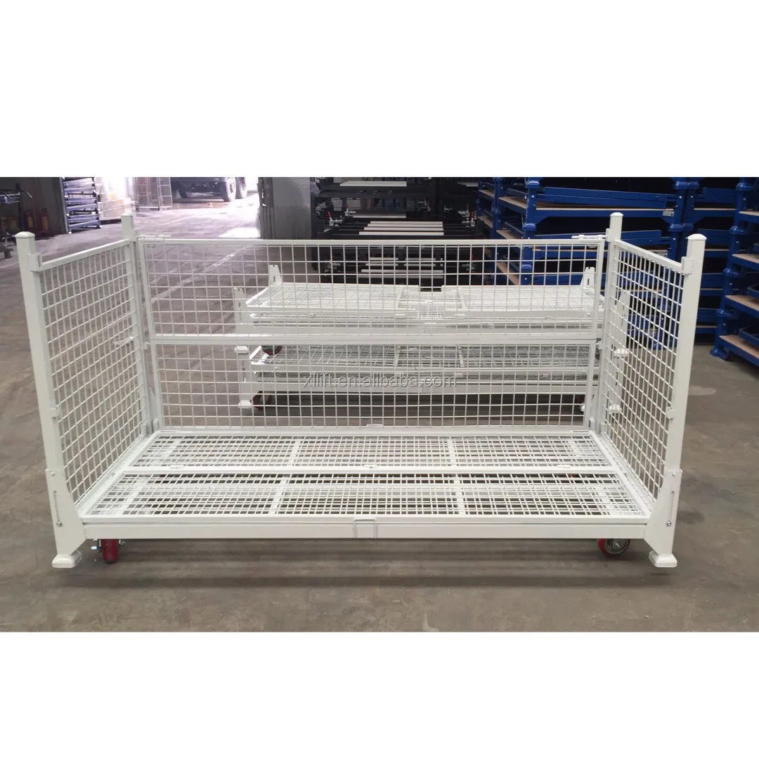 pallet box storage cage stackable collapsible folding metal steel pallet bin wire mesh container