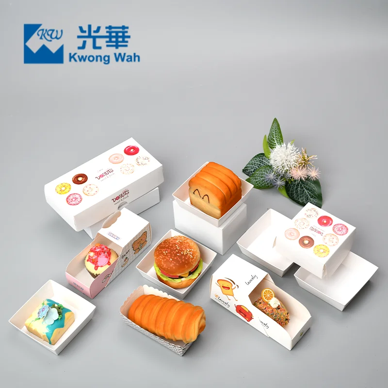 Custom Baking Box Printed Logo Breakfast Bread Paper Sandwich Paper Box For Dessert Cakes Donut Packaging