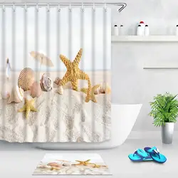 Yutong Ready Made 90gsm Polyester 3D Printing Curtain Waterproof Fabric Bathroom Printed Staifish Shell Beach Shower  Curtains