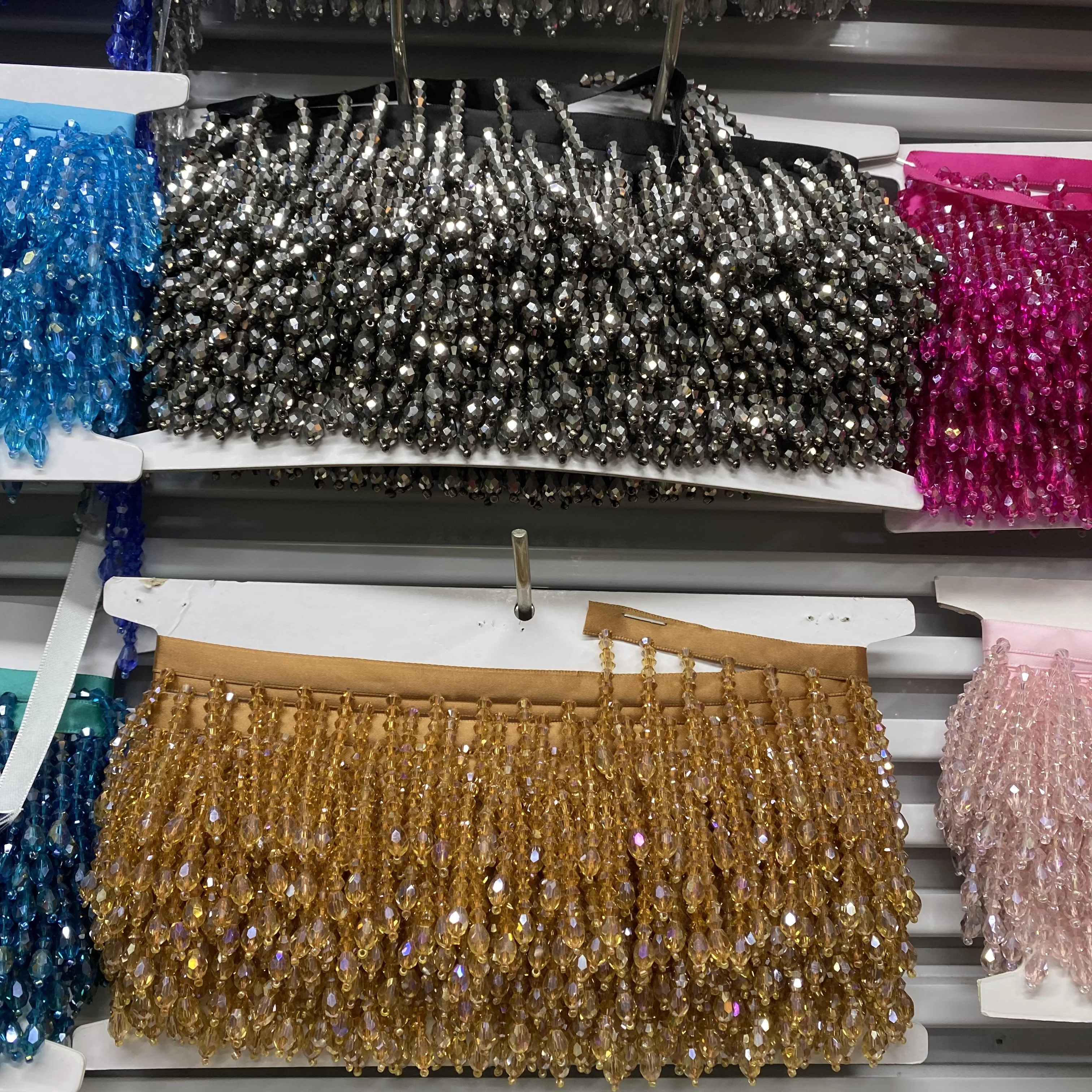 5-7 cm width   decorative   crystal glass  beads edging fringe tassel in clear grey