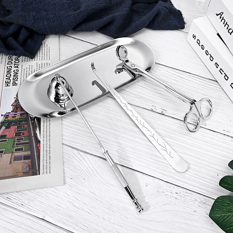 4 In 1 Luxury Stainless Steel Snuffer Wick Trimmer Dipper Storage Tray Plate Candle Accessories Set