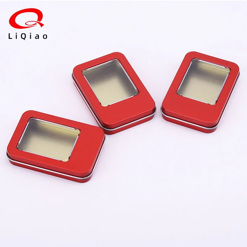 Rectangular Wholesale Windowed Red Tin Box 87*60*18mm Metal Box Badges Medals Gift Small Custom Tin Box
