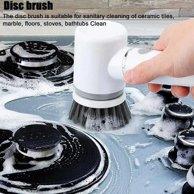 Automatic Cordless 360-Rotating Household Cleaning Tool with 6 Replaceable Brush Heads Electric Sink Cleaner