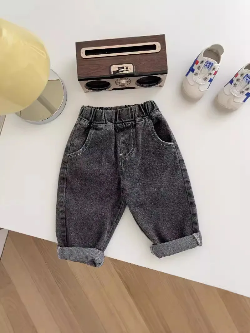 Solid Color Simple Soft Casual Jeans for Boys 0-5 Years Old Trendy Korean Style Baby Trousers Spring Fashion-AK052