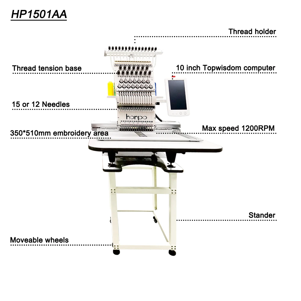 2022 Computer Embroidery Machine Clothes Computerized 15 Needle Best Price Manufacture single head Ca-p Embroidery Machine