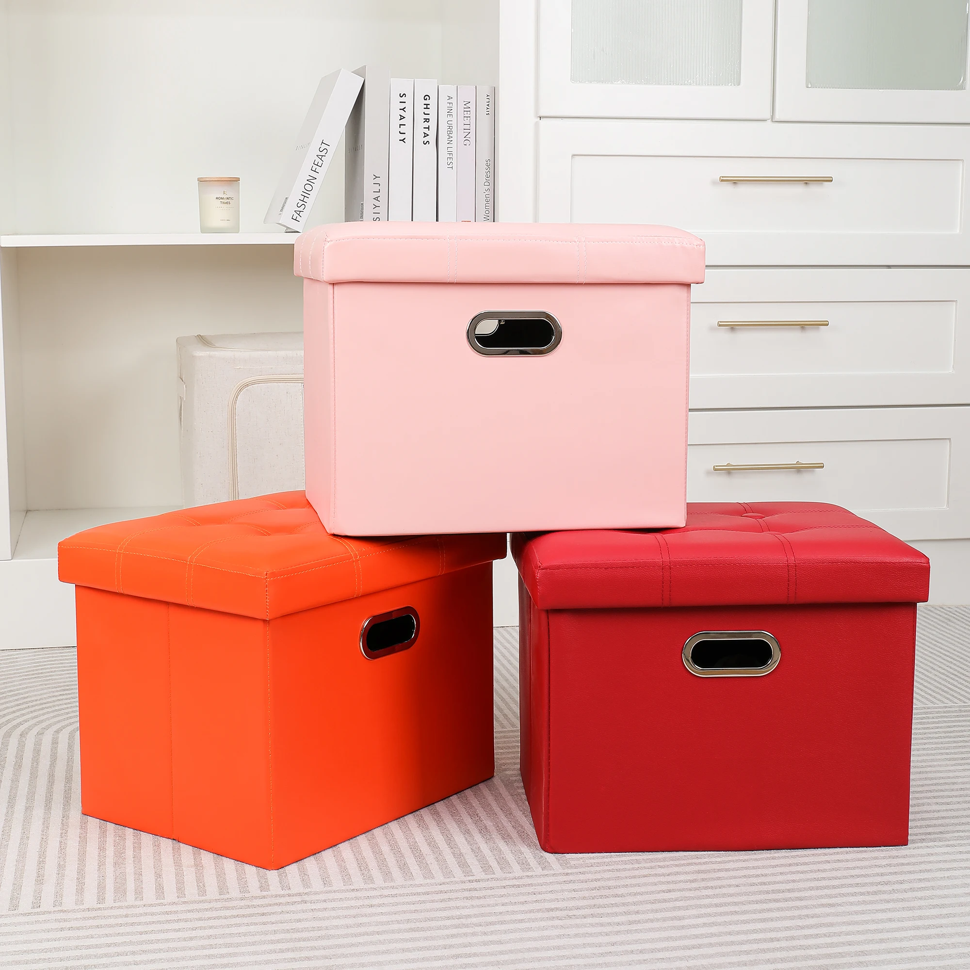 Складная оттоманка с кожаным квадратным стулом для хранения Роскошная хранилищем входа