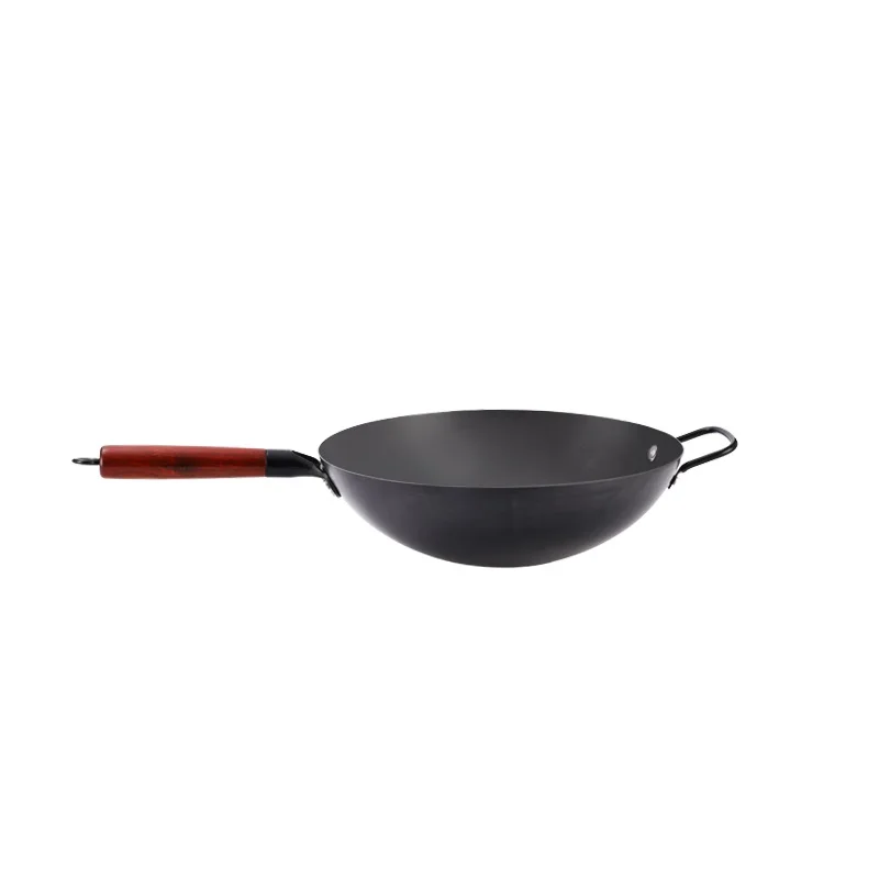 Factory Sale 34CM Round Bottom wok pan carbon steel Non-coating chinese wok gas cooker without pot cover Non-rusting wok pans