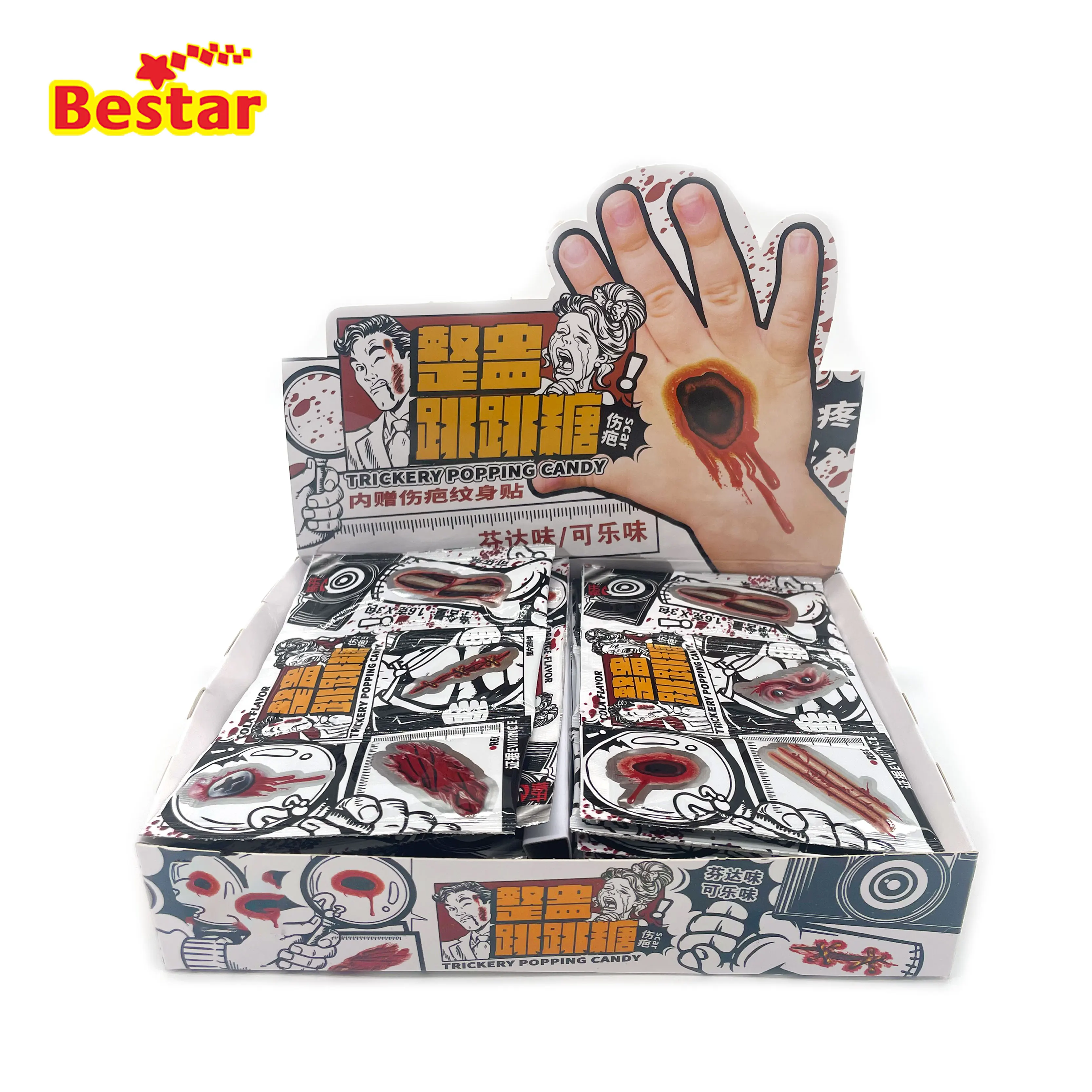 Halloween Hot Sale Candy Gothic spoof bleed tattoo stickers with Popping candy