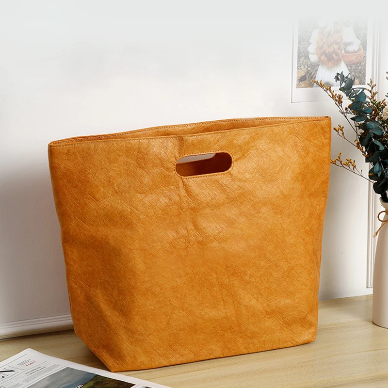 Vintage Washable Kraft Paper Handbag Recycled Beach Tote Bag Large Cotton Canvas Shopping Bag Custom Print