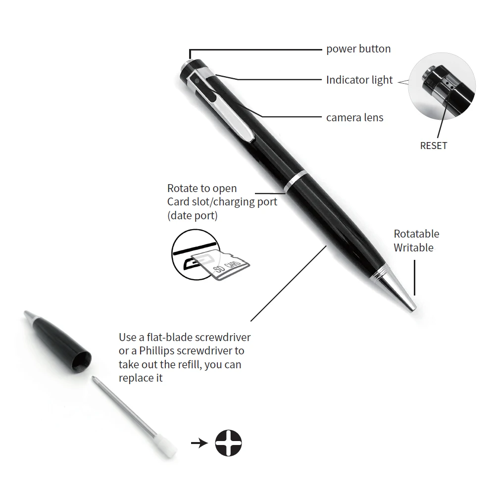Wholesale China Factory Hd 1080P Black Mini Video Recording Camera Pen Spy