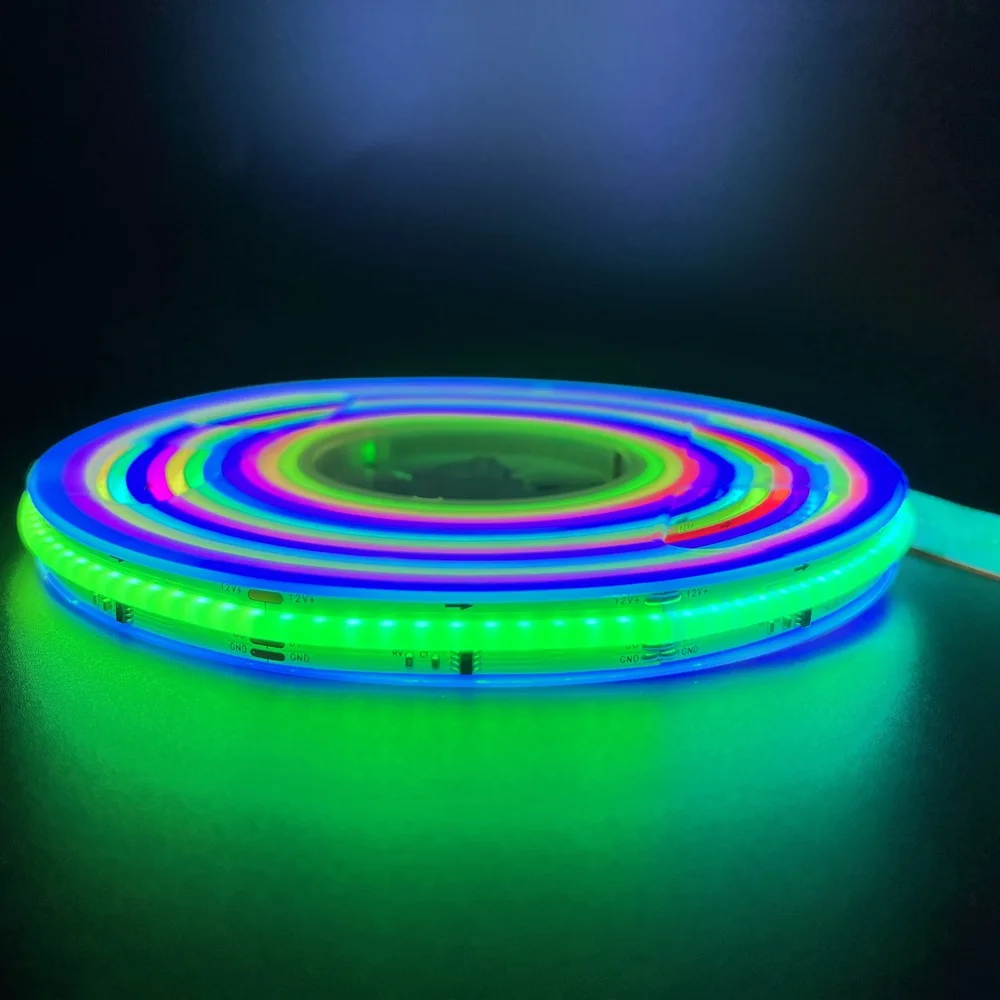Chasing Running 720led Black Pcb Cob Rgbic Led Tape 12v 24v App Control Smart Rgb Cob Led Strip Light For Home Room Decor