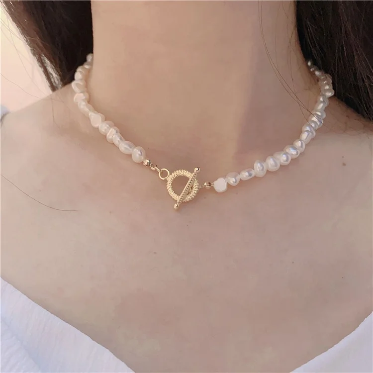 Goth Pearl Choker Necklace Gold Color Lasso Pendants Women Jewelry On The Neck Chain Beads Necklace Chocker Collar For Girl Kpop