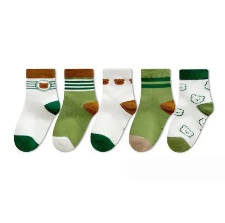 Fashion Cartoon Bear Children Cotton Socks Custom Design Sport Crew Socks for Kids 5pairs per set Wholesale