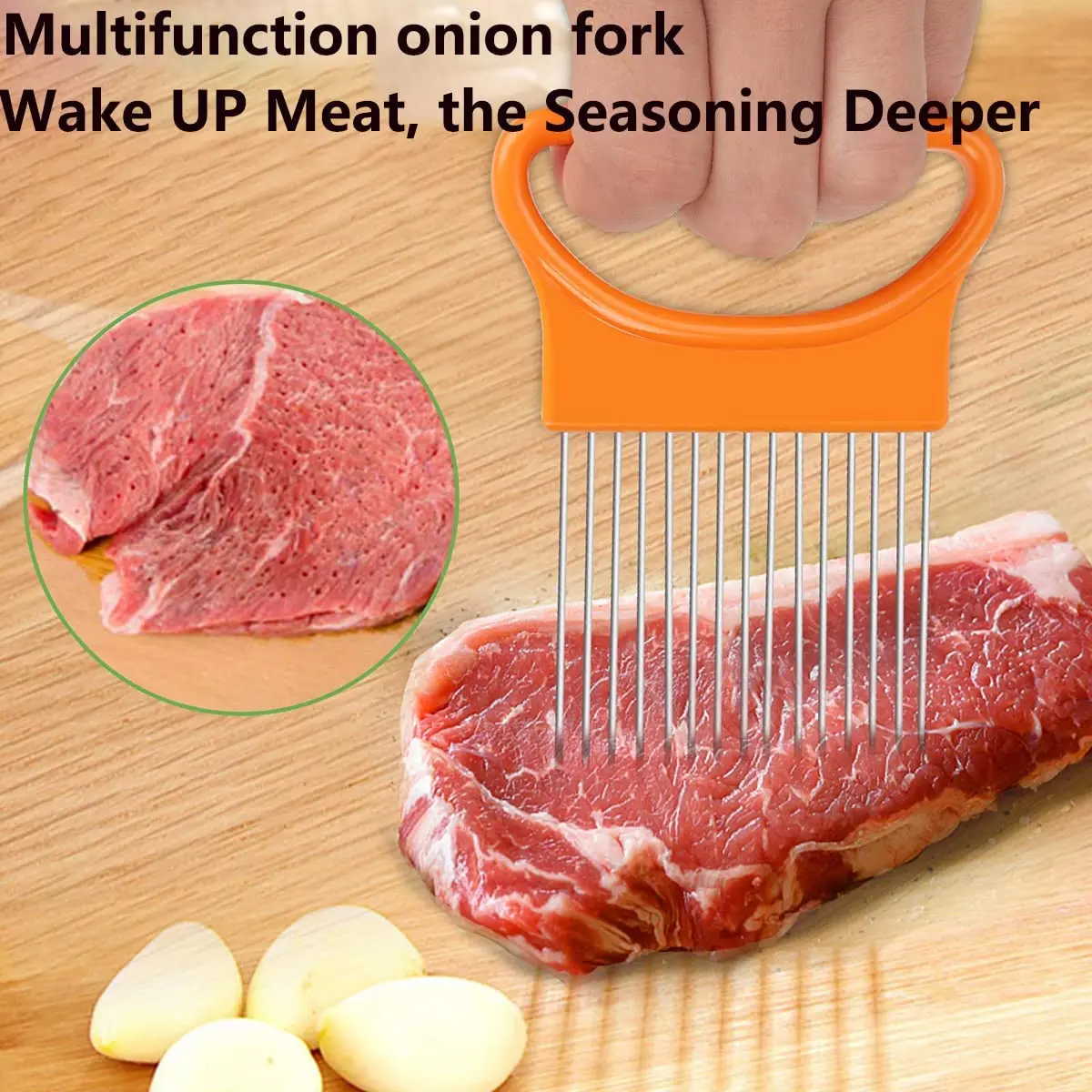 2PCS Kitchen Cutting Tool Slicer Holder Firm Grip Stainless Steel Fork Slicing Cutter Lemon Tomato