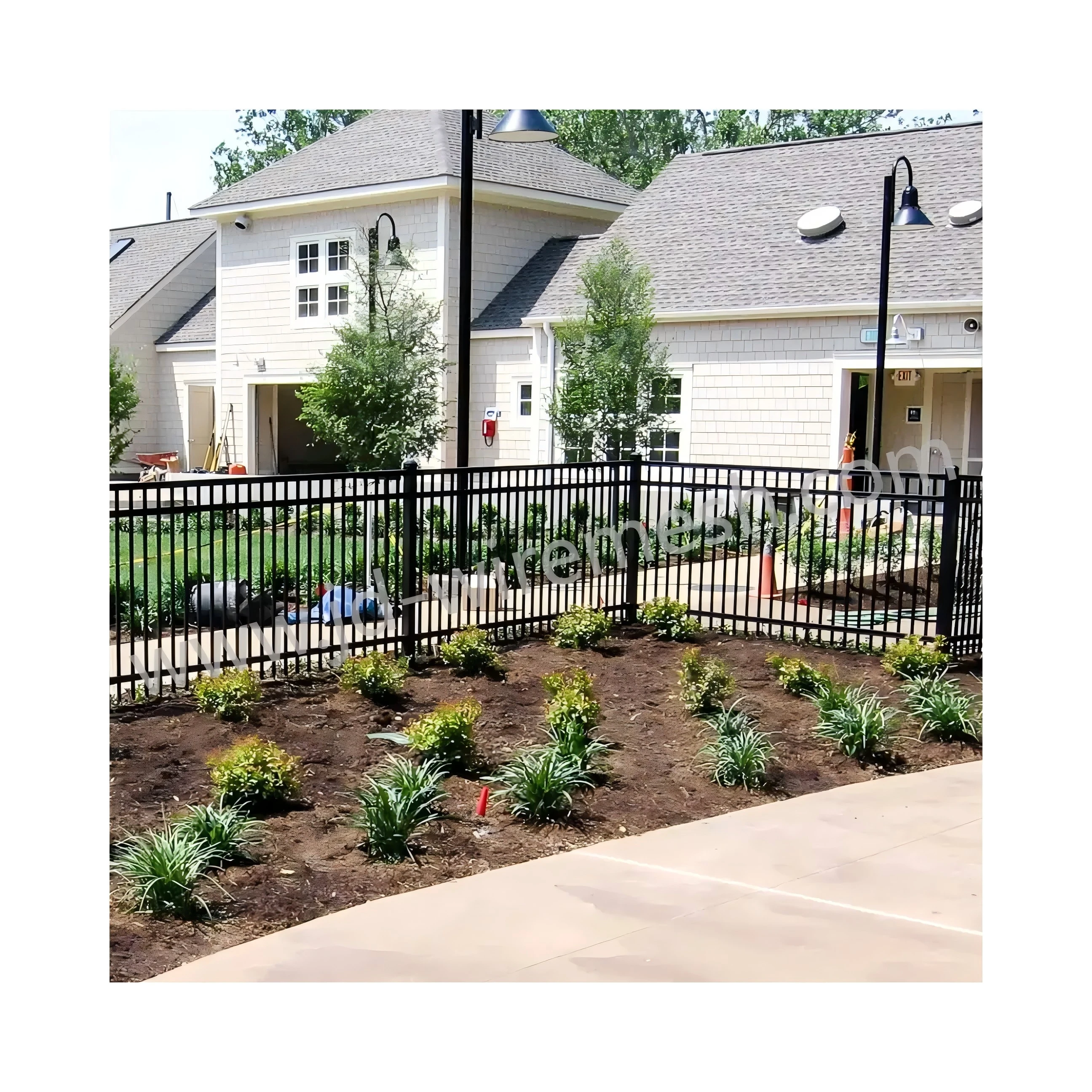 6FT&8FT 2-Rail Flat Top Black Decorative Metal wrought iron garden fence