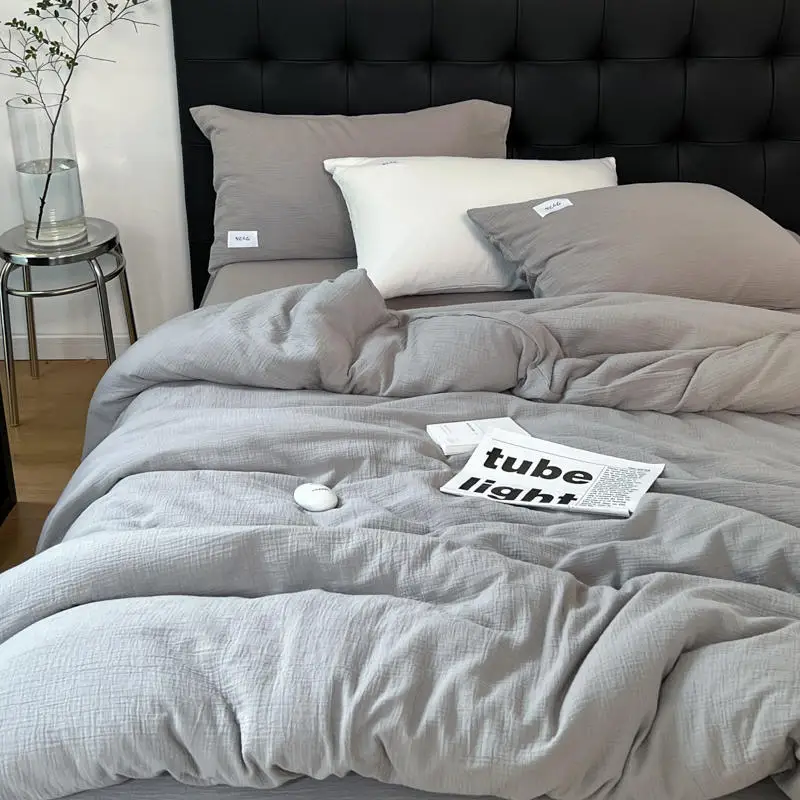 Manufacturer super soft muslin duvet cover set muslin bedding set fitted bedsheet set muslin bed sheet bedlinen