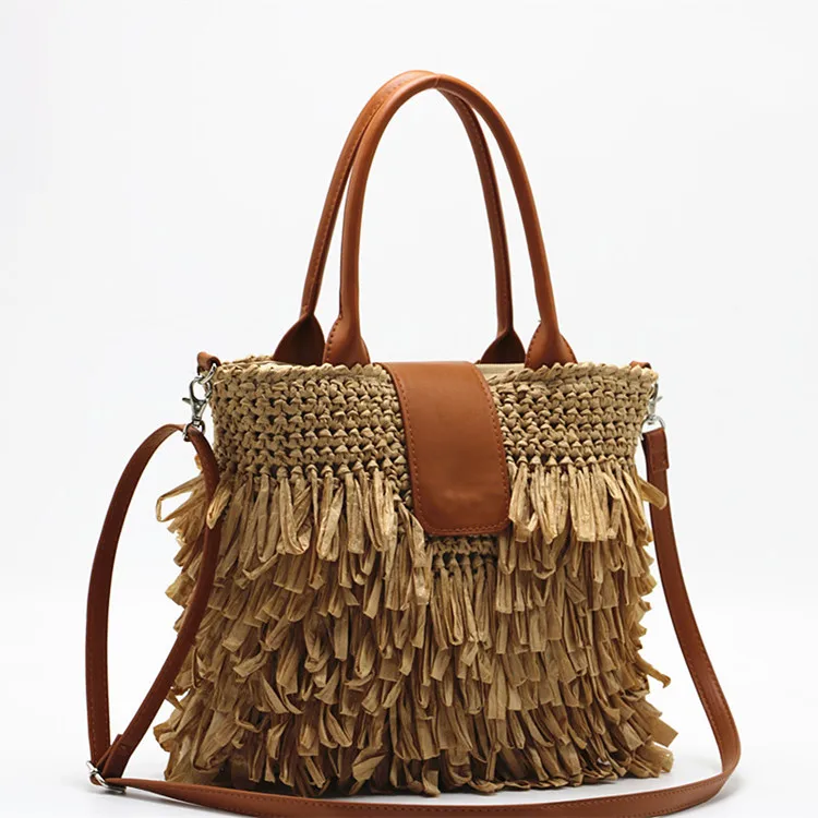 Grandma Handmade Knitted Plaited Braided Straw Crossbody Women Shoulder Messenger Bag Straw Woven Rattan Lady Tote Sling Handbag