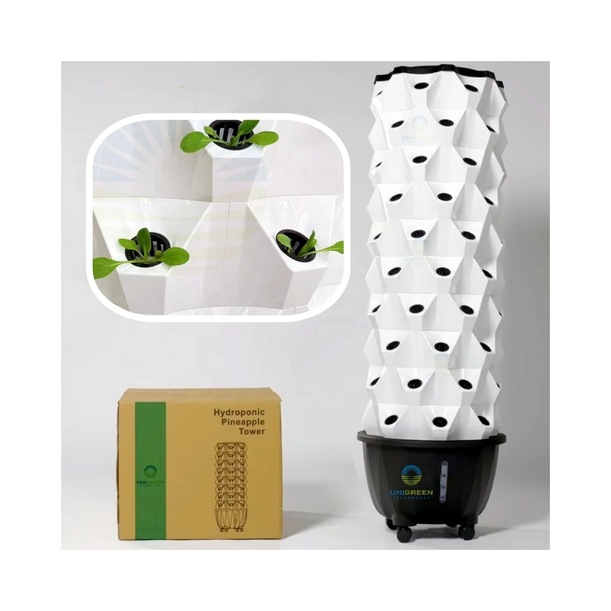 Vertical Tower Garden With Wheels 12 Layer 65L Tank Growing Towers Hydroponics Vertical Garden Systems For Vegetable Grow Plants