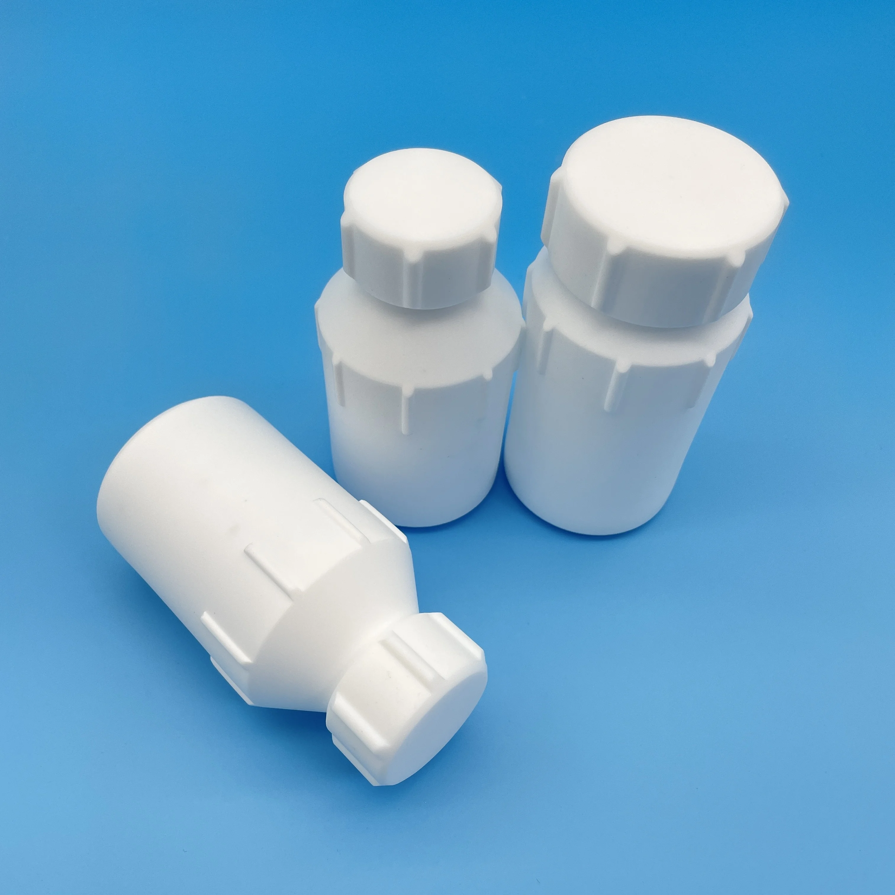 Продукты из ПТФЭ, лабораторная бутылка с термостойким резьбовым колпачком из ПТФЭ