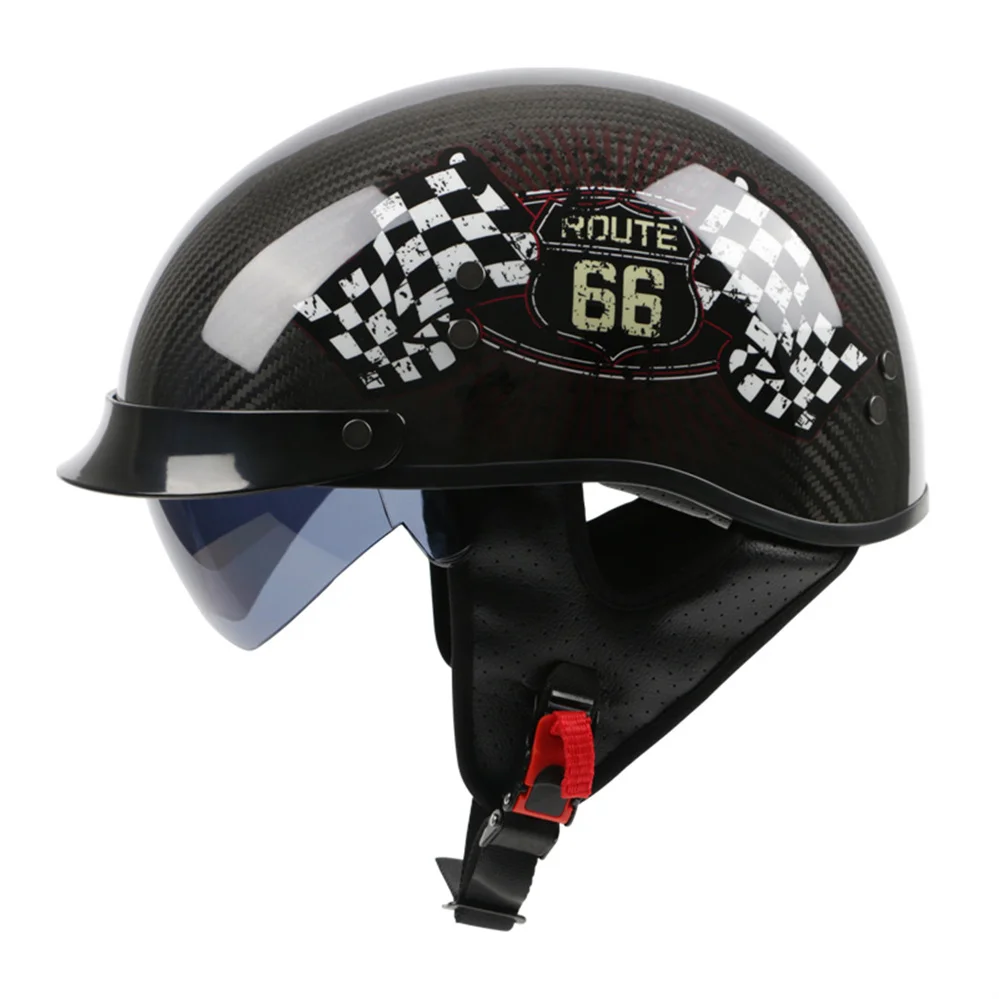 Vintage Carbon Fiber Motorcycle Half Face Helmet Motorbike Capacete Retro Motorbike Scooter Riding Casco Moto M-2XL