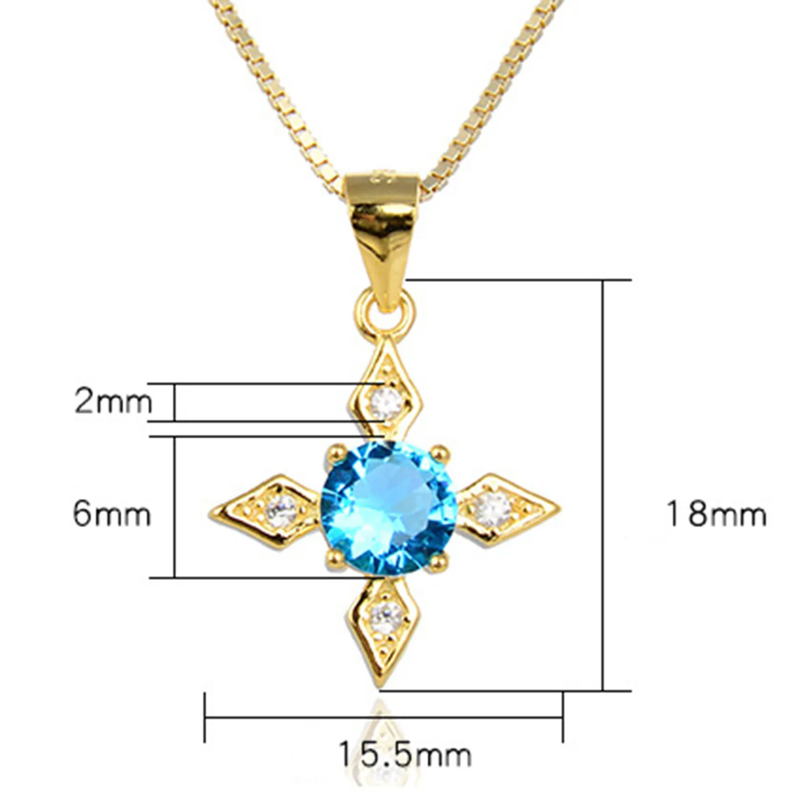 18K Gold Plated Womens Light Blue Zircons Arror Flower Design Pendant