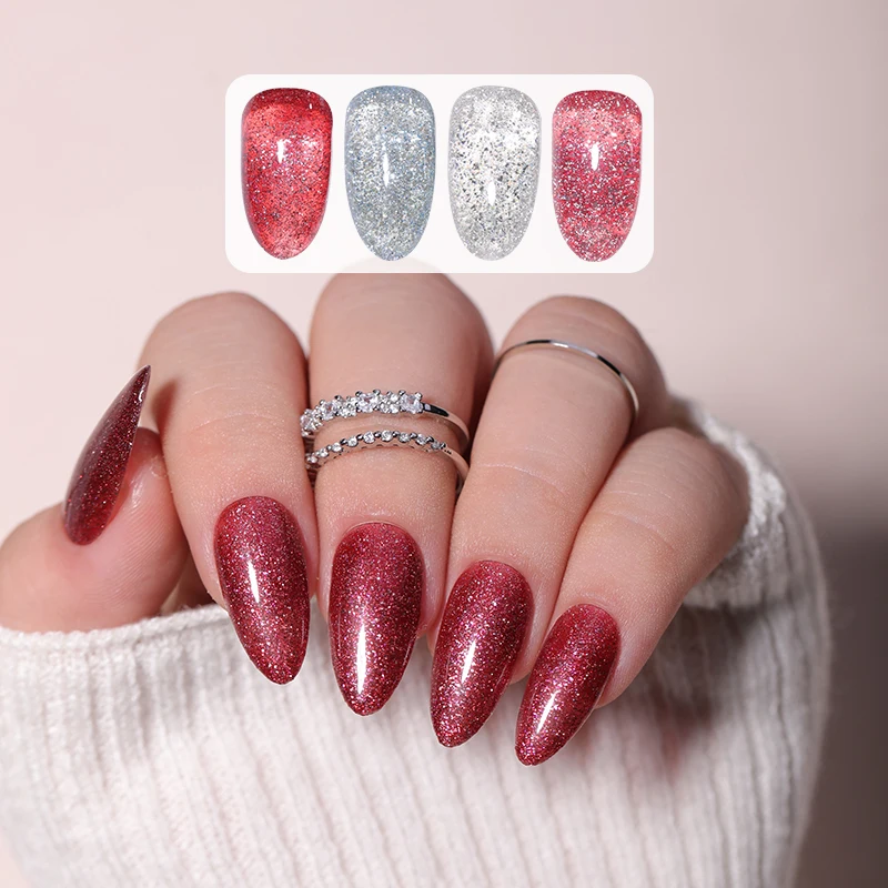 4 Colors 10ml Glitter Soak off Platinum UV Led Gel Galaxy Glitter Gel Polish Soak off Platinum Glitter Gel Polish Nail Art