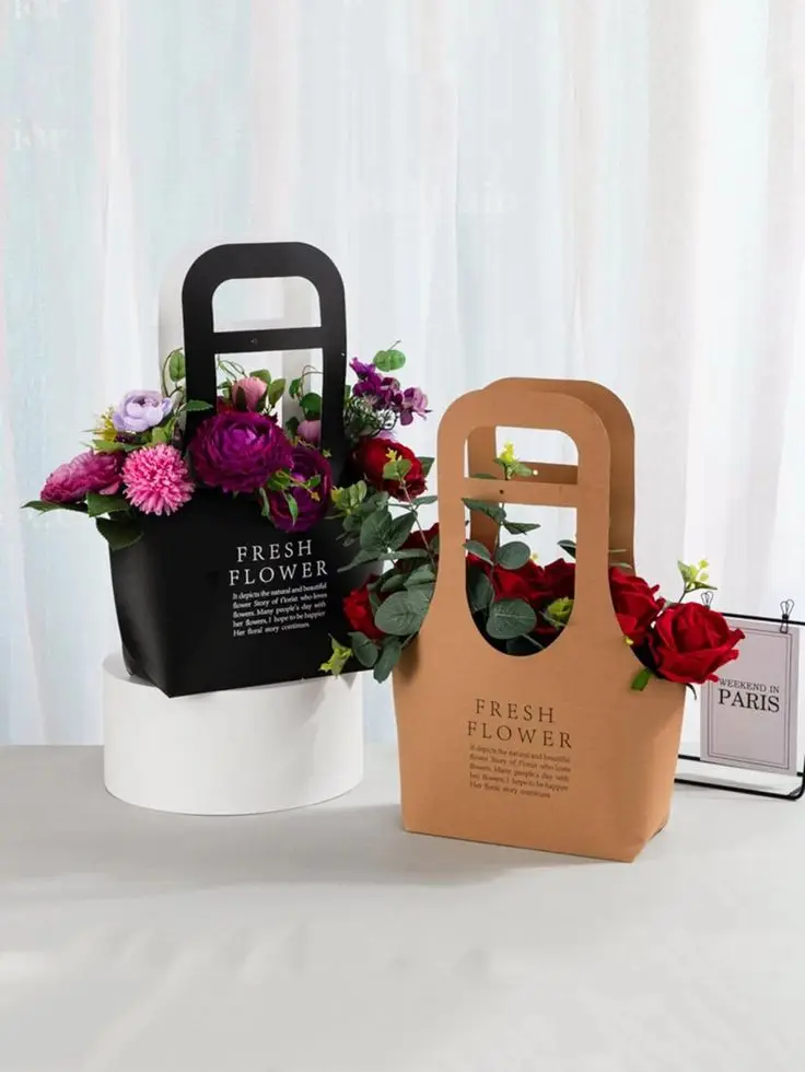 Rose Bouquet Flower Box Flowers Hand Bags Gift Paper Bag Flower Carry Bags