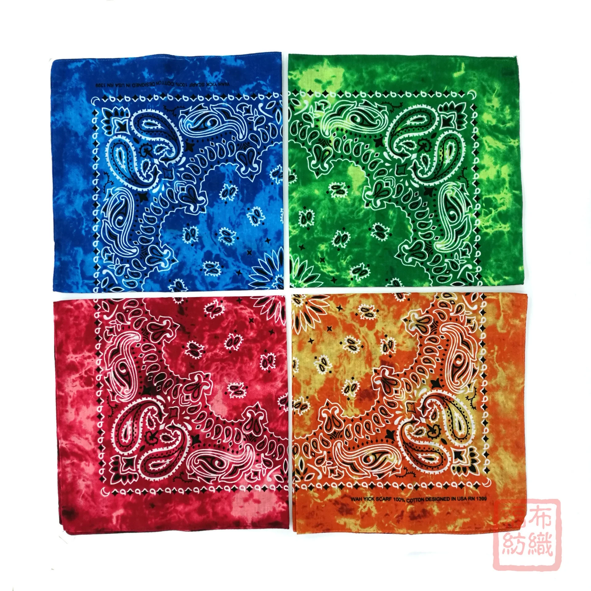 FUBU Fashion Soft Cotton Custom Women Headband Print Square Fabric Scarf Men Cycling Sport Outdoor Stock Top Tie Dye Bandana