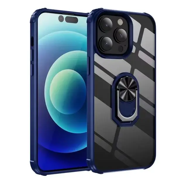 360 Degree Full Protection Liquid TPU Transparent PC Gel Metal Phone Case  For iphone 14 Plus 6.1inch Pro Max Cover Blue Color