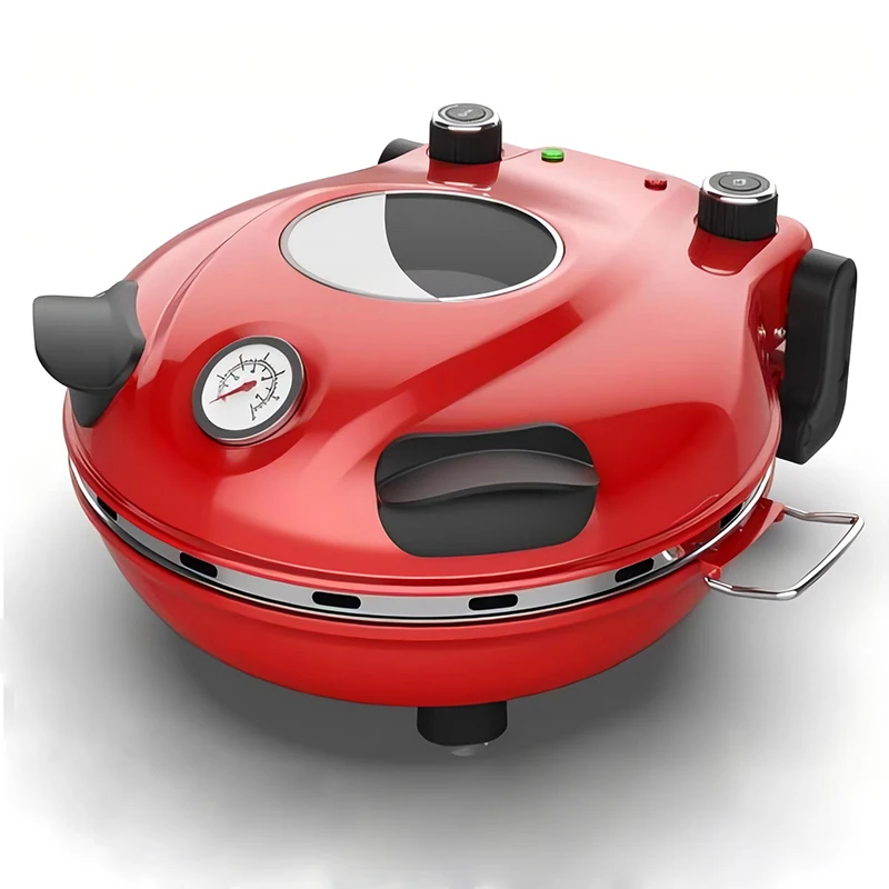Pizza Oven with 12cm Window Timer and Thermostat Control Round Refractory Baking Stone Stainless Steel Cover Pizza Peels Maker