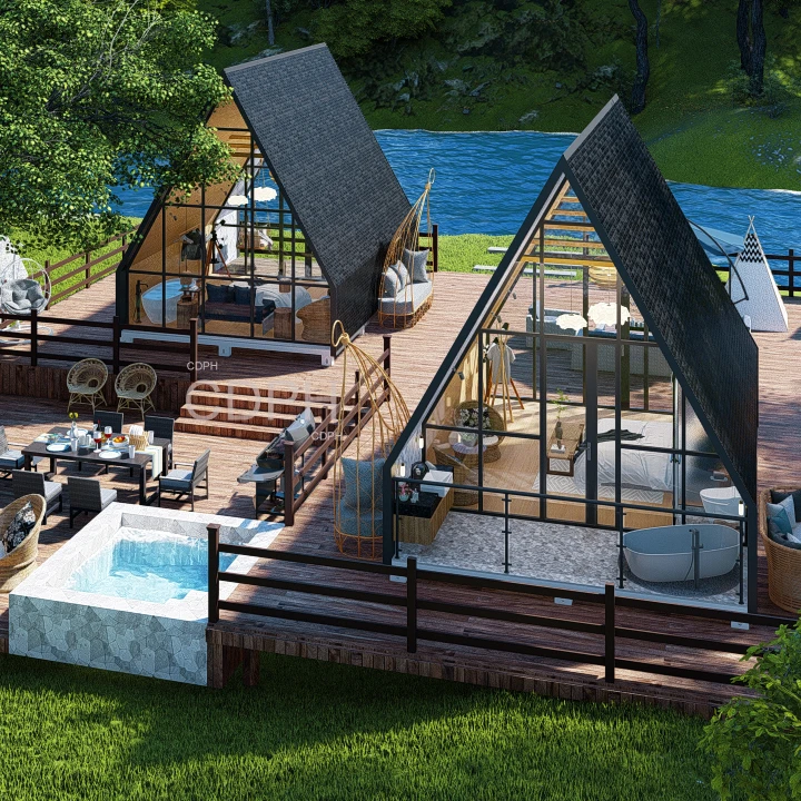 A frame Roof Prefabricated House Casa Prefabricada Modular Cabin Tiny Homes Triangular Maison Conteneur Prefab Houses