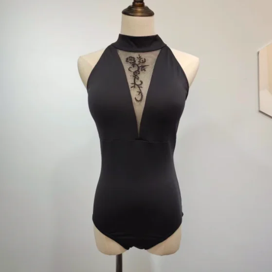 New trendy dance wear gymnastics ballet training black sleeveless leotard