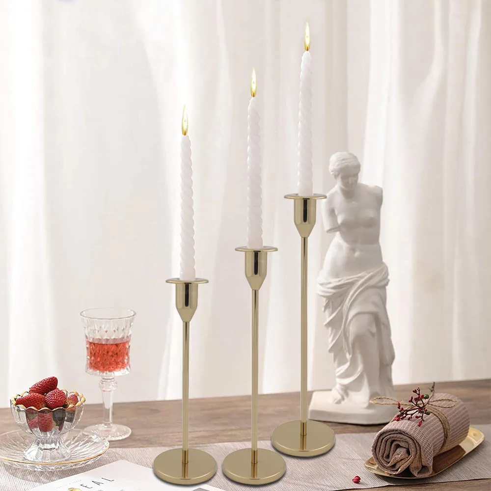 Широкий край нордический Классический высокий столб подсвечник набор Современный Свадебный Золотой металлический